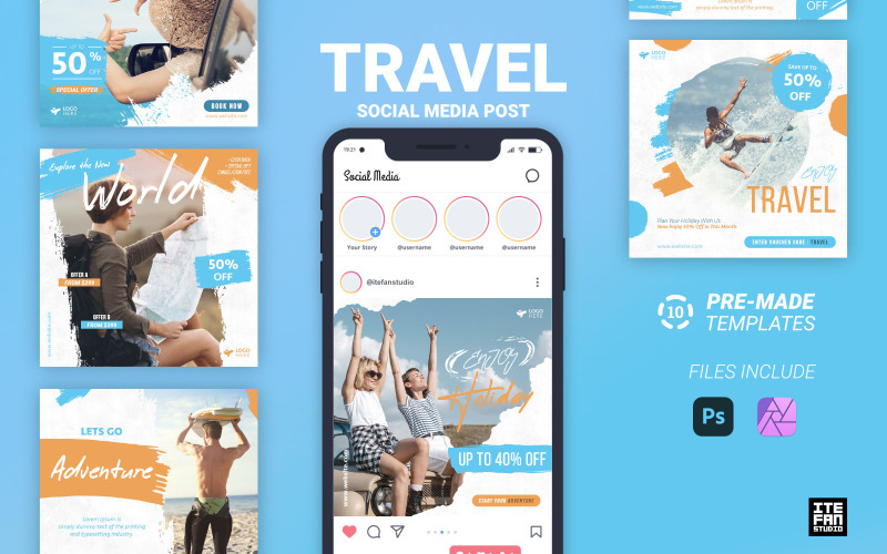 Postagem pré-fabricada de mídia social de viagem