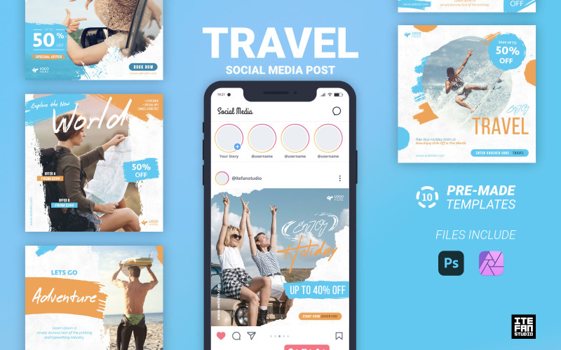 Publicación prefabricada de redes sociales de viajes