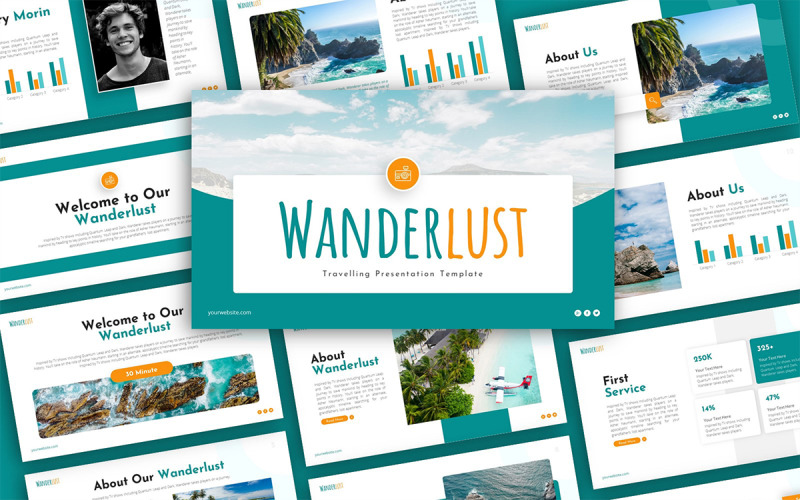 Wanderlust Traveling Presentation Багатоцільовий шаблон PowerPoint