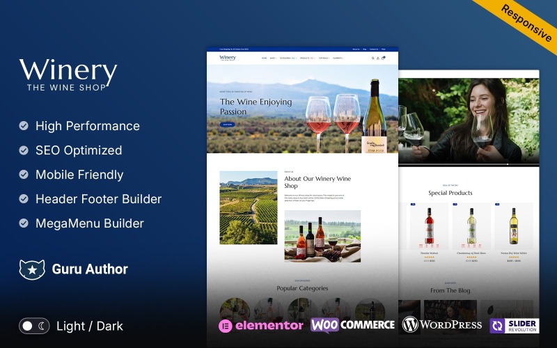 Winery - Liquor, Vinery Store Многоцелевая тема WooCommerce Gutenberg