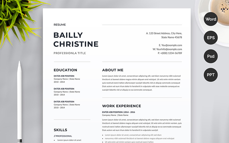 Bailly Christine Premium Resume Word šablona