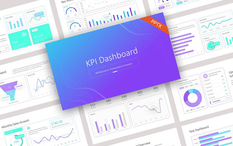 Modello di PowerPoint per gradiente 2 dashboard KPI