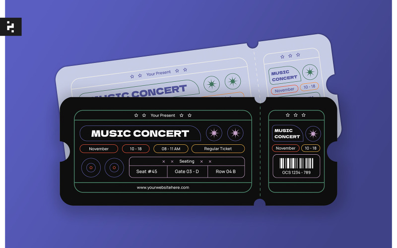 Plantilla creativa de entradas para conciertos de música