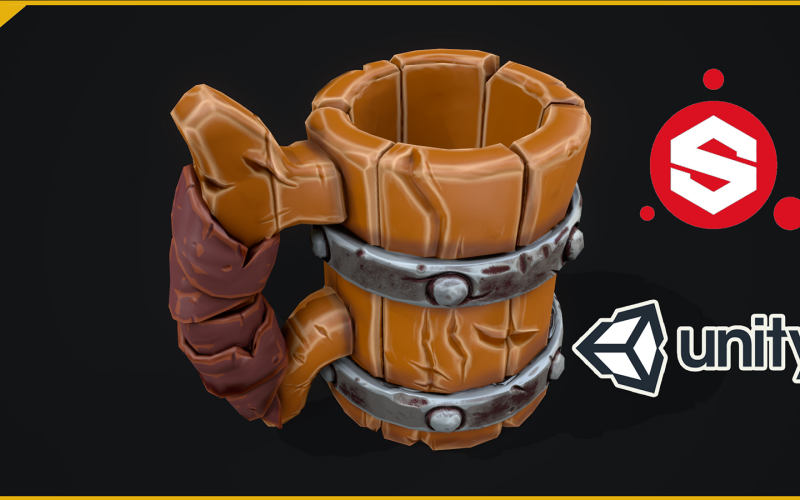 Gestileerde houten mok Low-poly 3D-model
