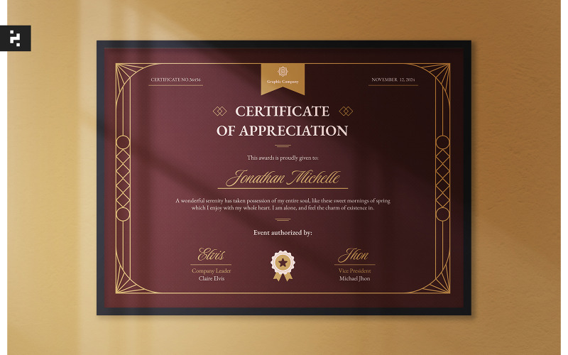 Kastanjebruine gele zakelijke certificaatsjabloon