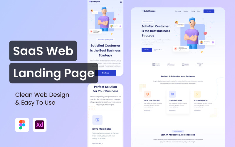Quick-Space SaaS Web Landing Page 01 Éléments de l'interface utilisateur
