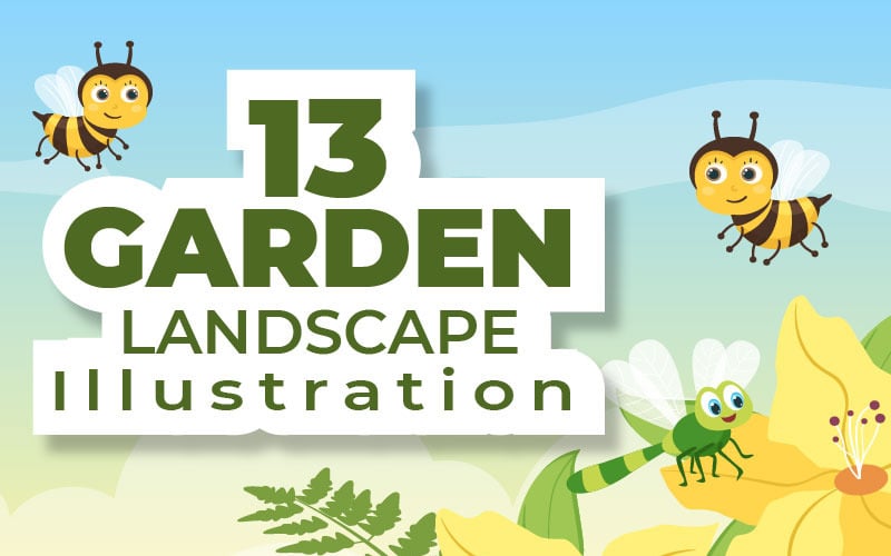 13 Ilustração de fundo de desenhos animados de paisagem de jardim bonita