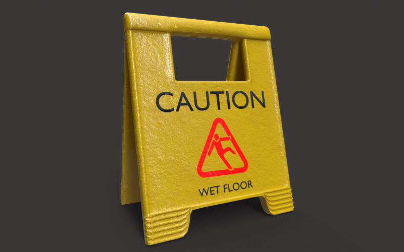 Modelo 3D Low Poly de Sinal de Piso Molhado