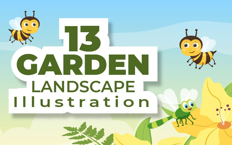 13 vackra trädgårdslandskap tecknad bakgrundsillustration