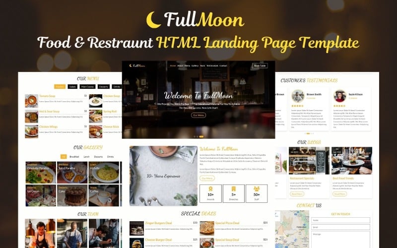 FullMoon – HTML-шаблон цільової сторінки для їжі та ресторанів