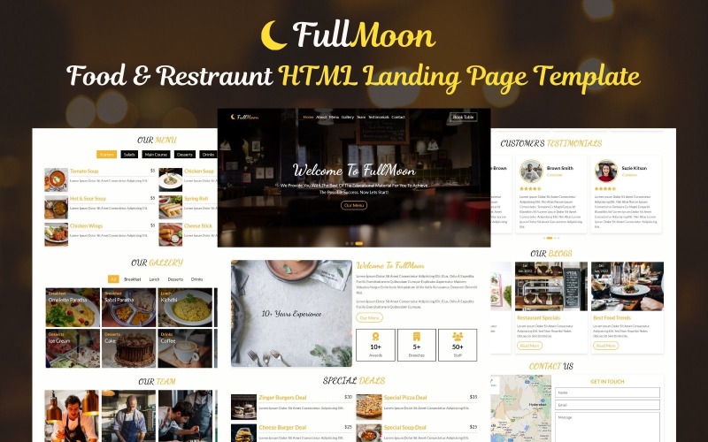 FullMoon - 食品和餐厅 HTML 登陆页面模板