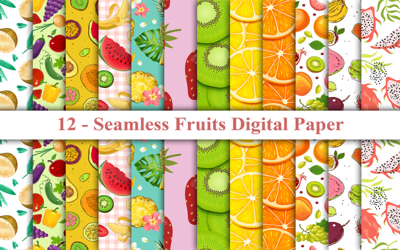 Papel digital de frutas sem costura, fundo de frutas