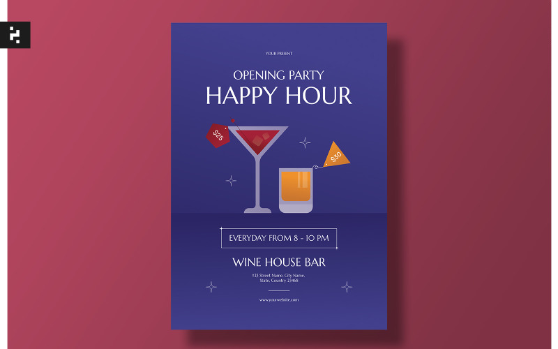 Minimalist Happy Hour Flyer Template - TemplateMonster