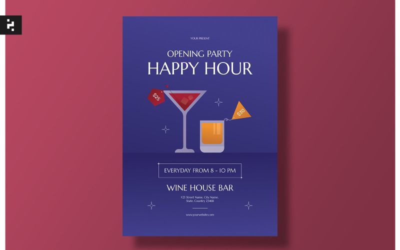 Мінімалістичний шаблон листівки Happy Hour