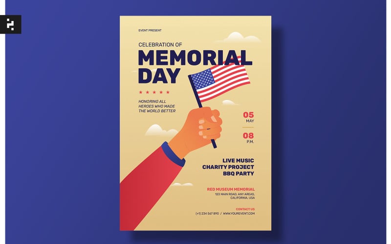 Modelo de Conjunto de Folheto de Celebração do Memorial Day