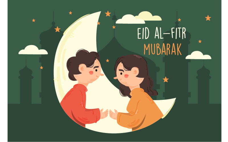 Eid Al-Fitr Mubarak Concept Illustratie