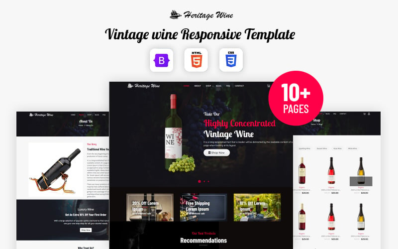 Heritage Wine - Tienda de vinos y cervecería que vende plantilla de sitio web HTML5
