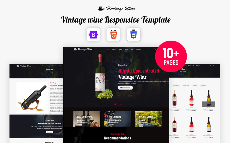Heritage Wine – vinotéka a pivovar prodávají šablonu webových stránek HTML5