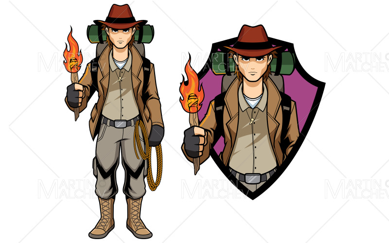 explorateur, archéologue, mascotte, vecteur, illustration