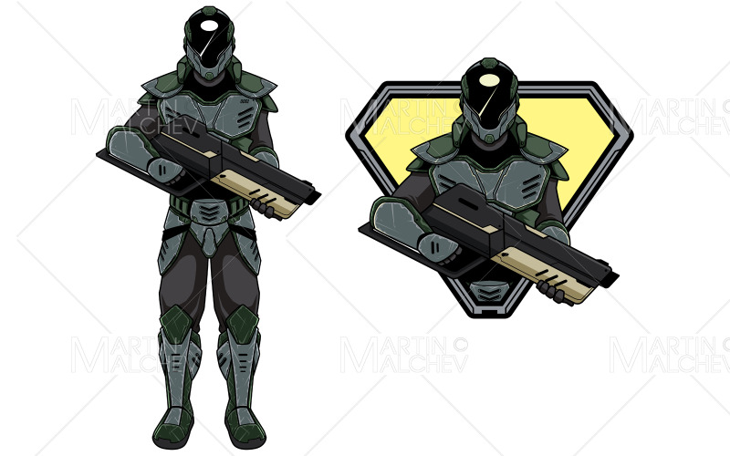Futuristisk soldatmaskot vektorillustration