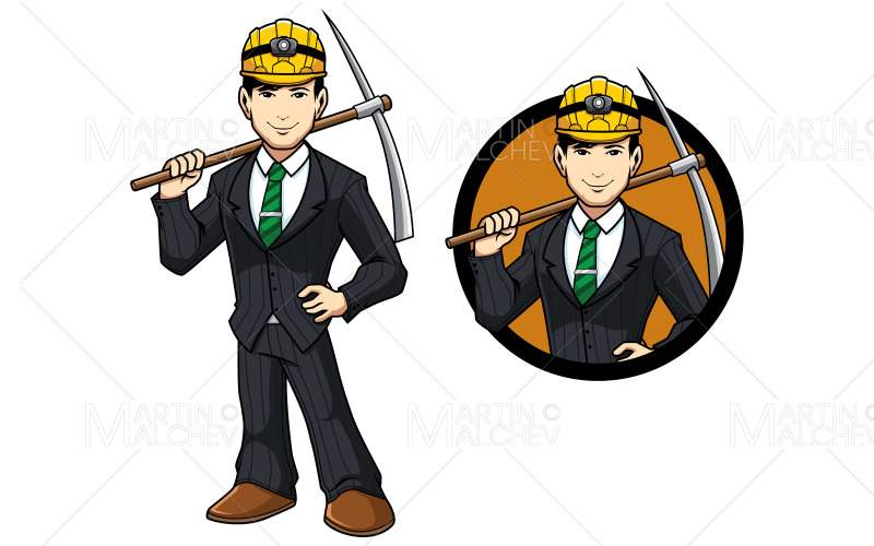 Górnik biznesmen maskotka ilustracja wektorowa