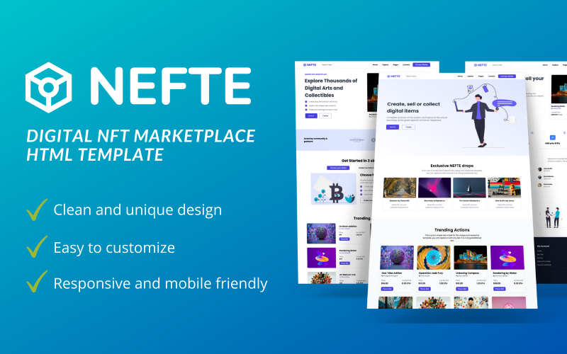 NEFTE - Modèle HTML5 du marché NFT #239493 - TemplateMonster