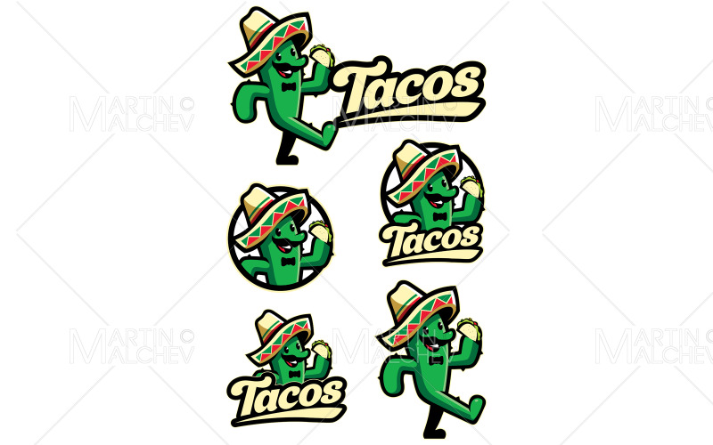 tacos, cacto, mascota, vector, ilustración