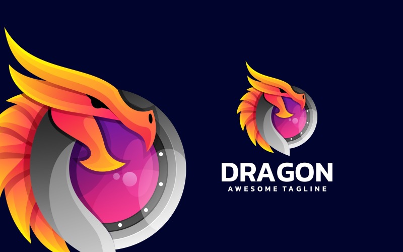 Design del logo a gradiente di colore del drago