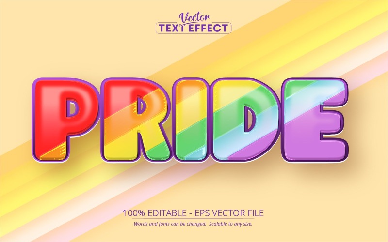 Pride - Effet de texte modifiable, style de texte de dessin animé de couleurs arc-en-ciel, illustration graphique