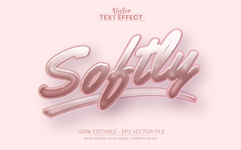 Softly - редактируемый текстовый эффект, минималистичный стиль текста розового цвета, графическая иллюстрация