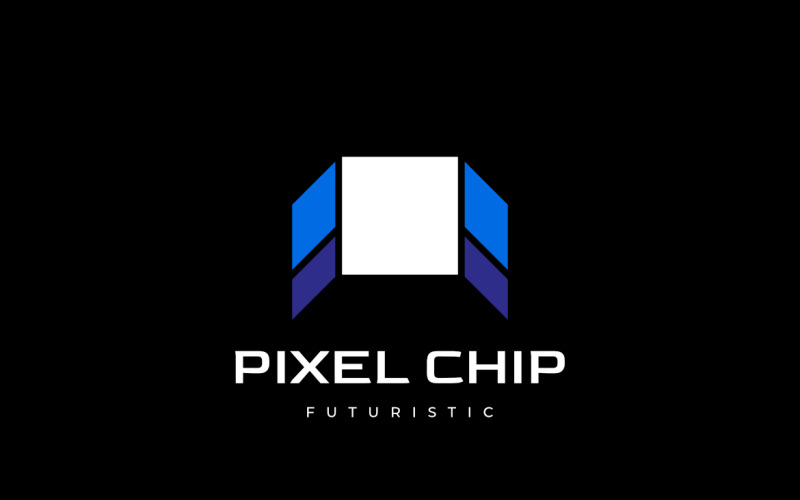 Logotipo de design plano de chip de pixel