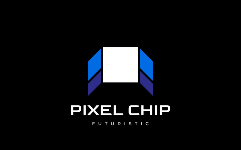 Logotipo de diseño plano de chip de píxeles