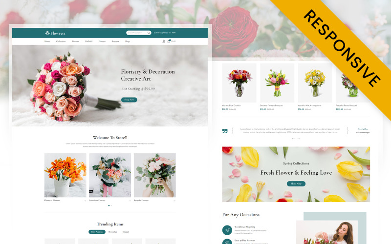 Flowrest - Tema reattivo Opencart del negozio di fiori freschi