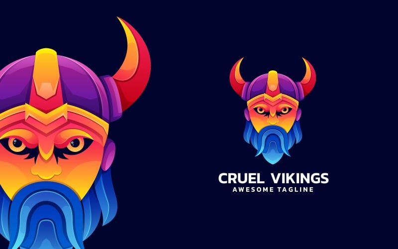 Жестокий викинг градиент красочный логотип