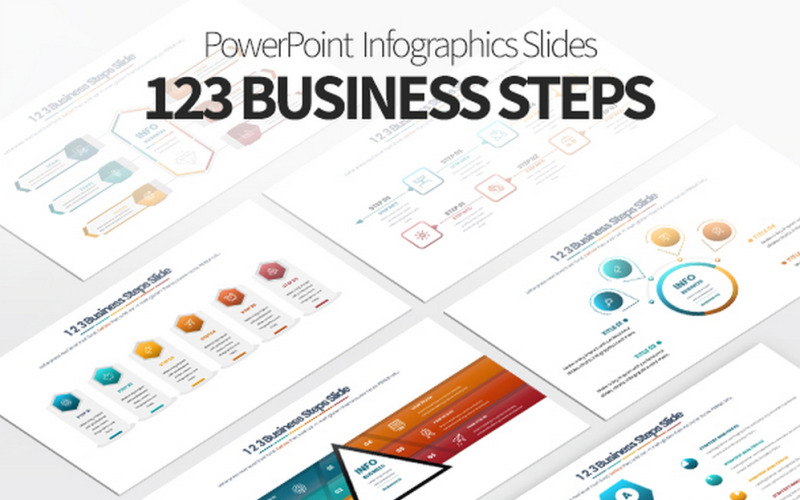 123 Etapas de Negócios - Slides de Infográficos em Power Point