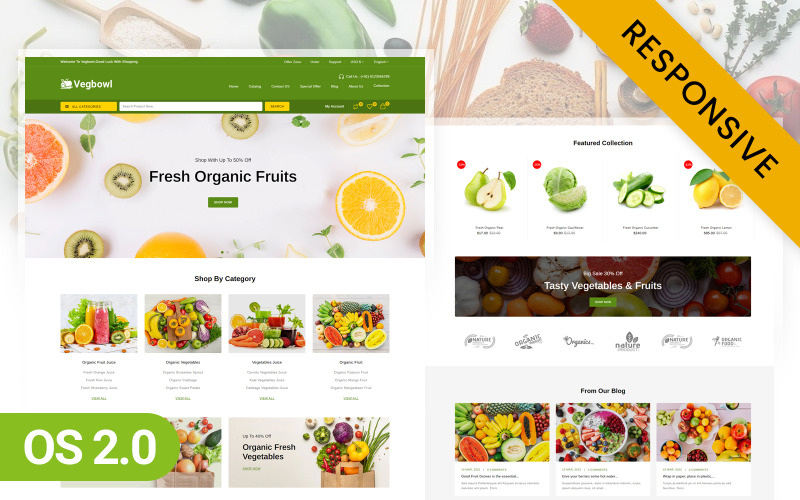 Vegbowl – адаптивна тема Shopify 2.0 Store Fresh Organic Store