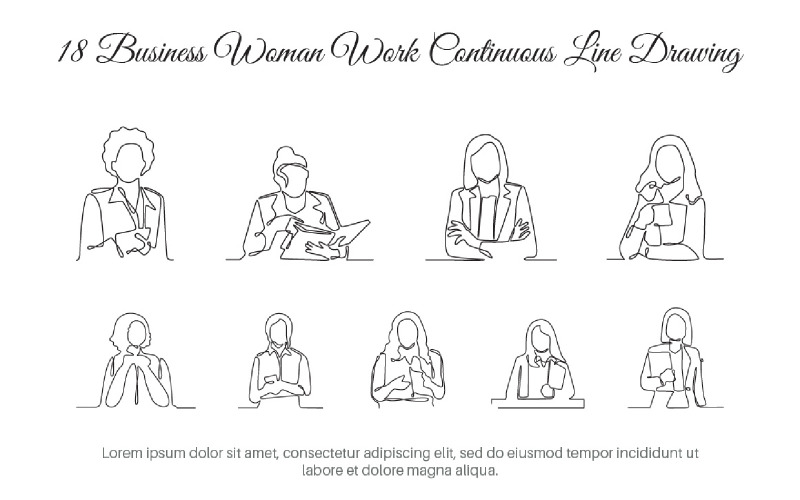 18 femme d'affaires travail dessin au trait continu