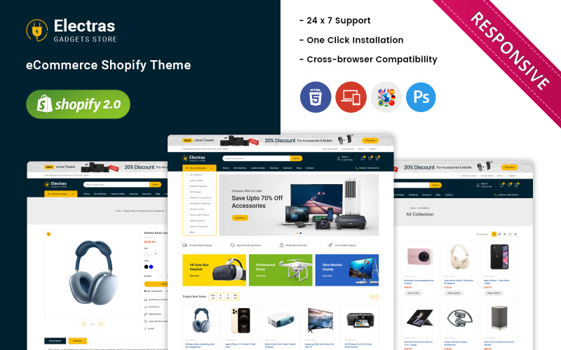 Electras – elektronika a gadgety Téma elektronického obchodu Shopify