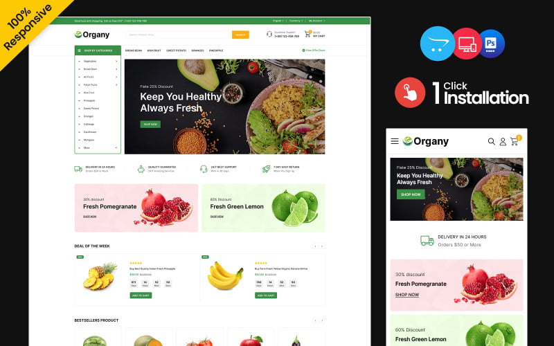 Organy – багатоцільовий магазин Opencart із адаптивною підтримкою продуктів та продуктів харчування