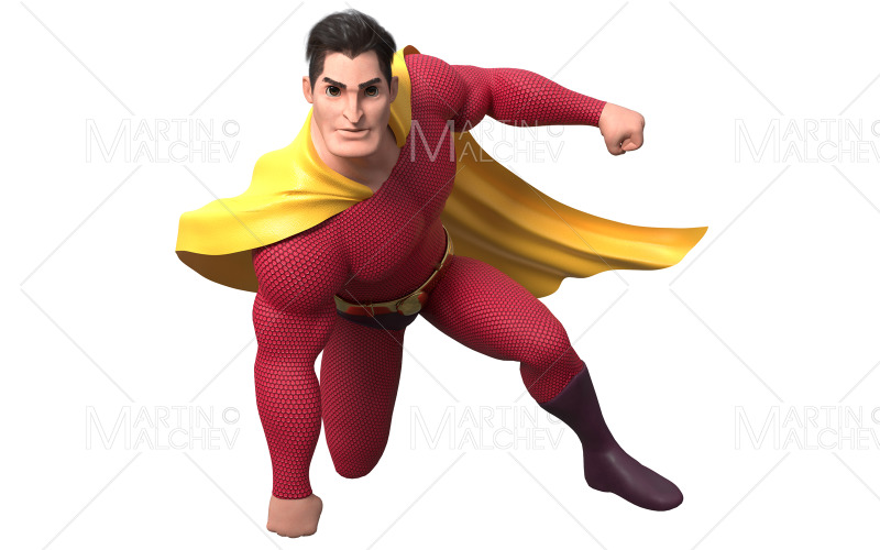 Superhero Landing on White 3D Render