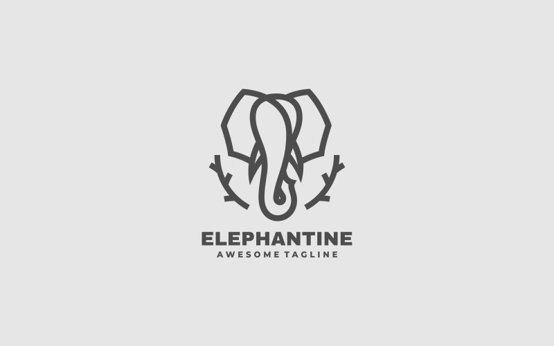 Modèle de logo d'art de ligne d'éléphant
