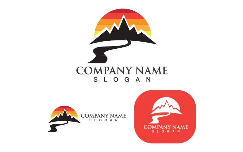 Logo et symbole de montagne et de soleil V10