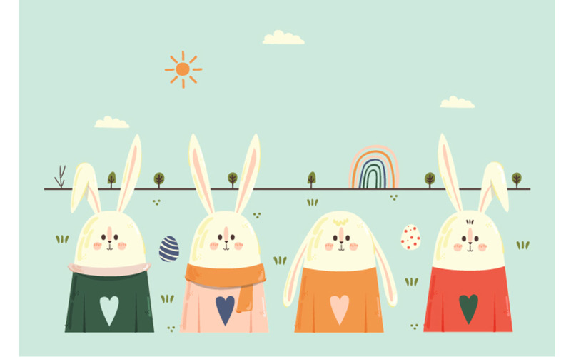 Ilustração de personagens de coelhinho da Páscoa