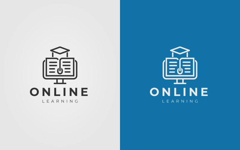 Logotypdesign för utbildningskoncept för onlineutbildning, dator, muspekare, eLearning