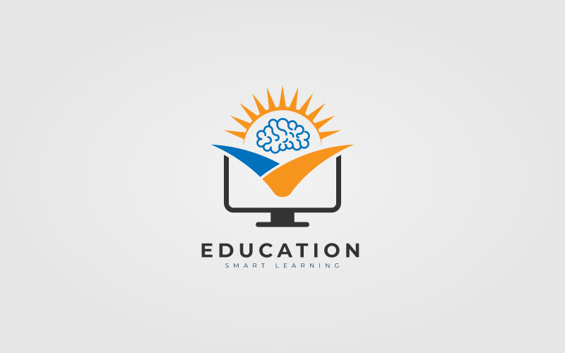 Concept de conception de logo d'éducation pour l'ampoule, l'ordinateur, les livres et le cerveau humain
