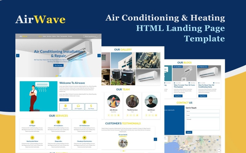 AirWave - 空调和供暖 HTML 登陆页面模板