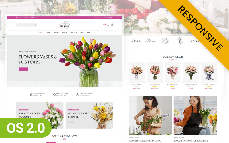 Flowsum - Адаптивна тема Shopify 2.0 Магазин квітів