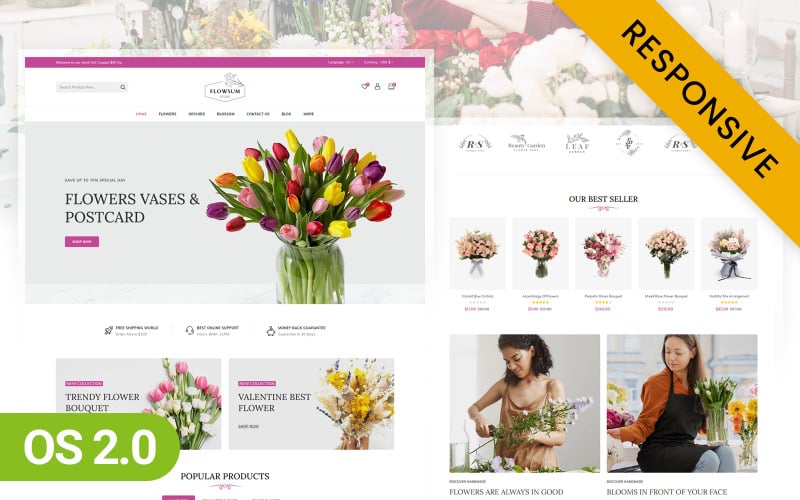 Flowsum - Responsywny motyw Shopify 2.0 w Flowers Store