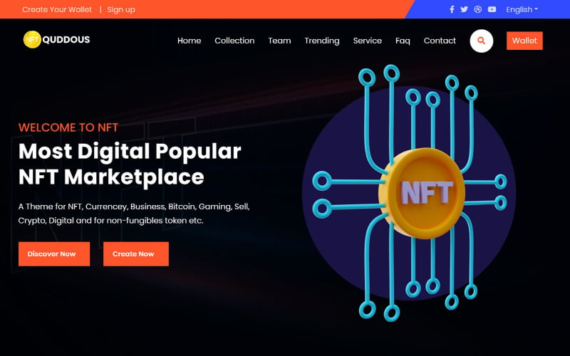Quddous - Шаблон целевой страницы NFT Marketplace