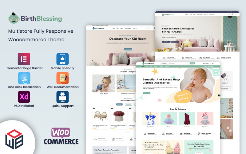 BirthBlessing - Modèle WooCommerce pour vêtements et jouets pour enfants
